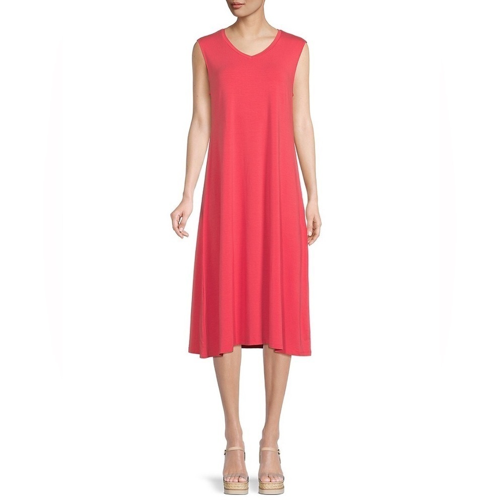 NWOT Eileen Fisher Stretch Jersey Knit V-Neck Tank Dress Watermelon